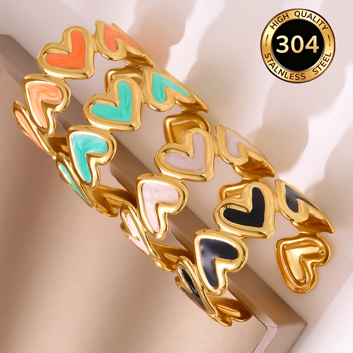 Women's Romantic Dripping Glaze Heart Opening Cuff Bangle